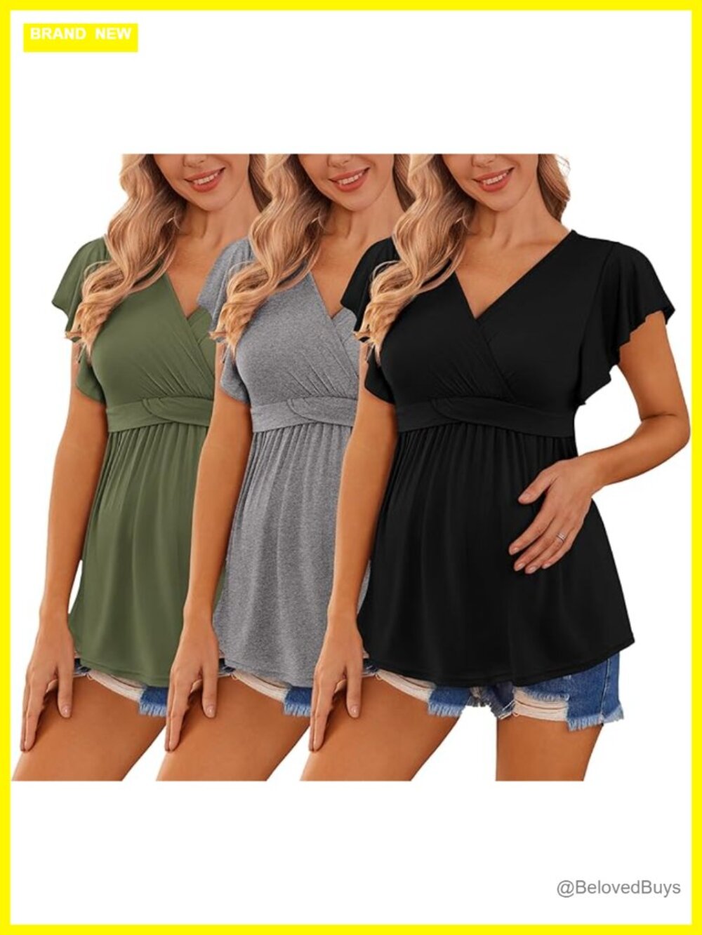 3 Pack Maternity Nursing Tops Short Sleeve V-Neck Breastfeeding Shirts